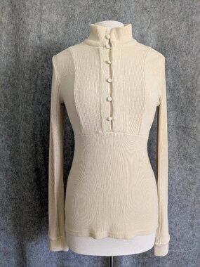 Solid Citizen Equestrian Kori Top Cream Rib Knit Covered Button Neckline Size Lg